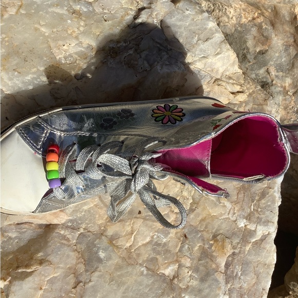 Steve Madden Metallic Silver Sneakers with Floral Design - Picture 12 of 12